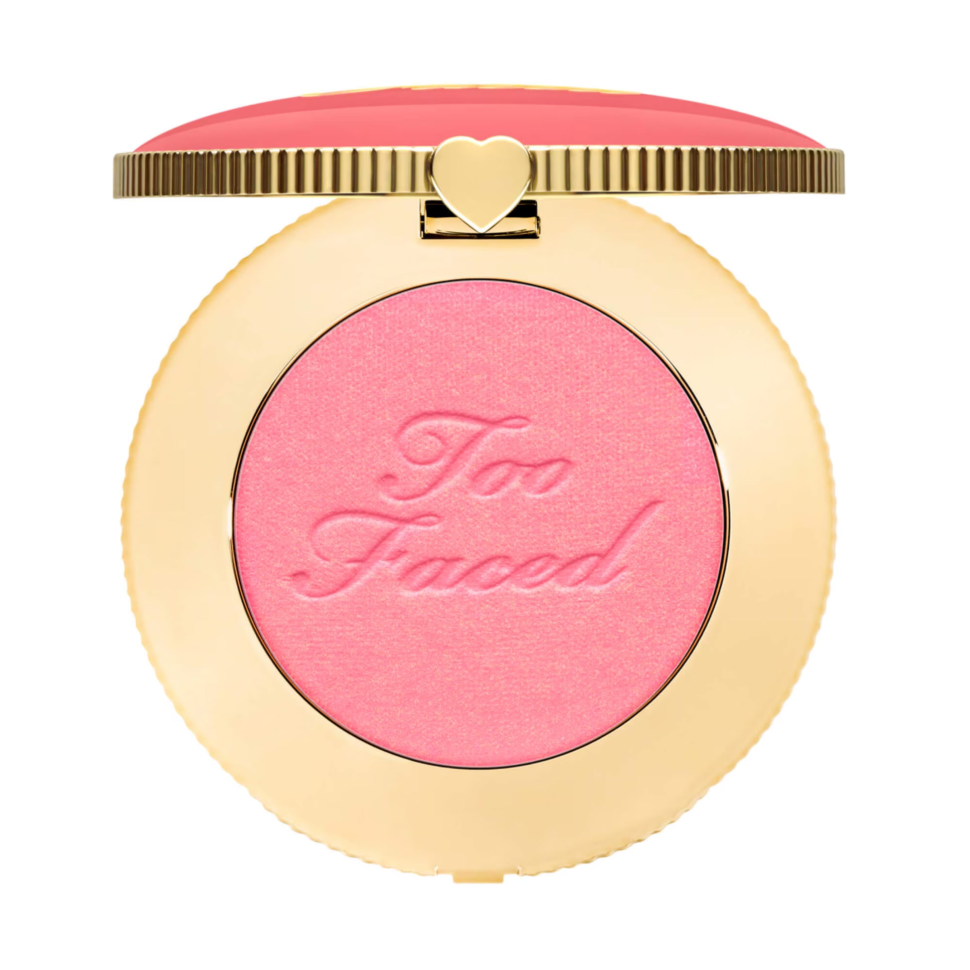 Too Faced Cloud Crush Blush in Golden Hour shade in gold compact.