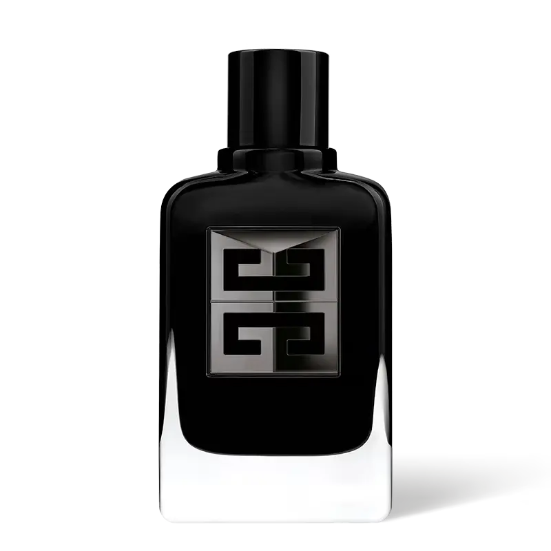 Givenchy Gentleman Society Eau de Parfum Extreme black bottle with white florals, coffee beans, and woody fragrance notes.