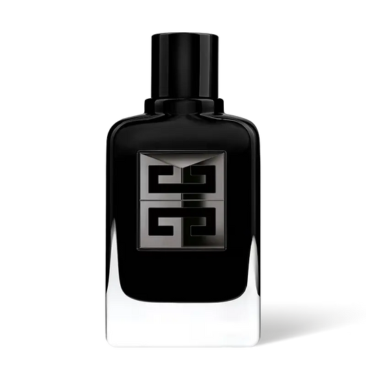 Givenchy Gentleman Society Eau de Parfum Extreme black bottle with white florals, coffee beans, and woody fragrance notes.