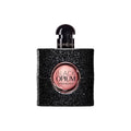 Yves Saint Laurent Black Opium Eau de Parfum 50ml bottle with black glitter and pink center, front view on white background.