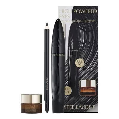 Alt tag: Estée Lauder High Powered Eyes gift set with mascara, eyeliner, and eye matrix cream isolated on ZARÉ Cosmetics