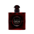 Yves Saint Laurent Black Opium Eau de Parfum Over Red 50ml bottle in dark red lacquer with circular center, front view.