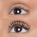 Alt tag: Huda Beauty Legit Lashes mascara before and after eye comparison showing lengthening and volume results at ZARÉ Cosmetics