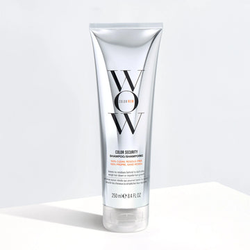Color Wow Color Security Shampoo 250ml white bottle with silver branding on clean studio background showing professional haircare packaging
