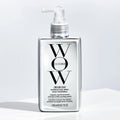 Color Wow Dream Coat Supernatural Spray bottle on clean background with sleek straight frizz-free glossy hair showing humidity-proof glass hair transformation before and after effect