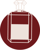 Minimalist geometric perfume bottle icon graphic inside a maroon circular logo backdrop at ZARÉ Cosmetics