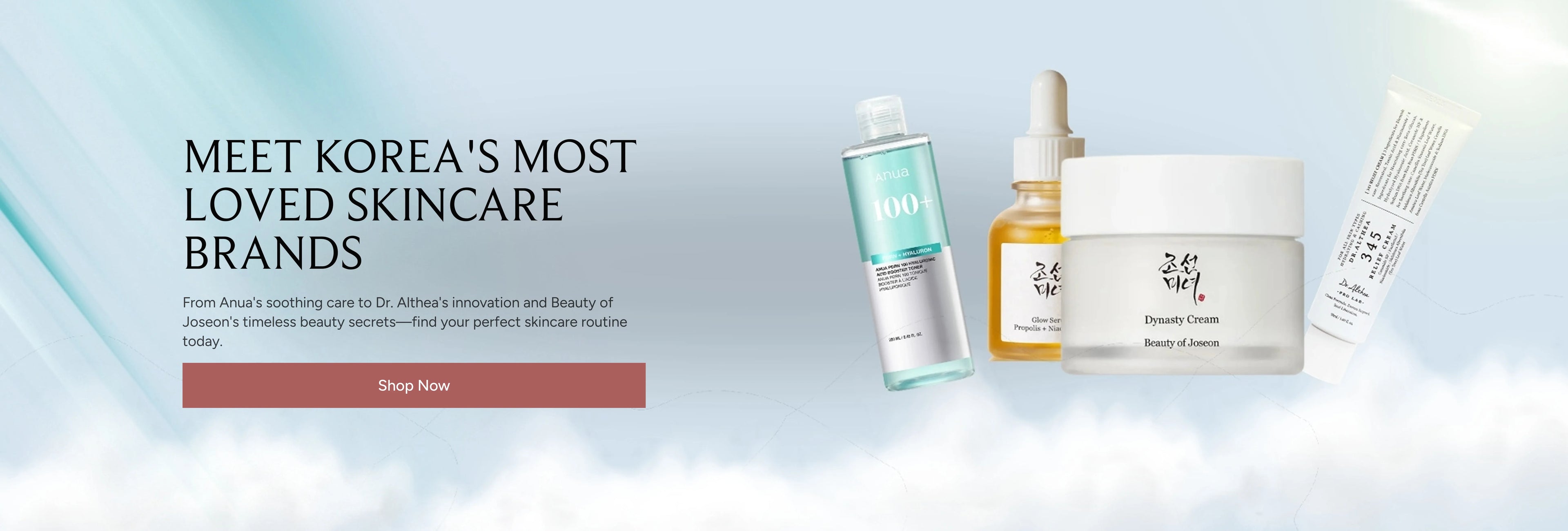 Discover Korea's most loved skincare brands including Anua, Beauty of Joseon, and Dr. Althea.