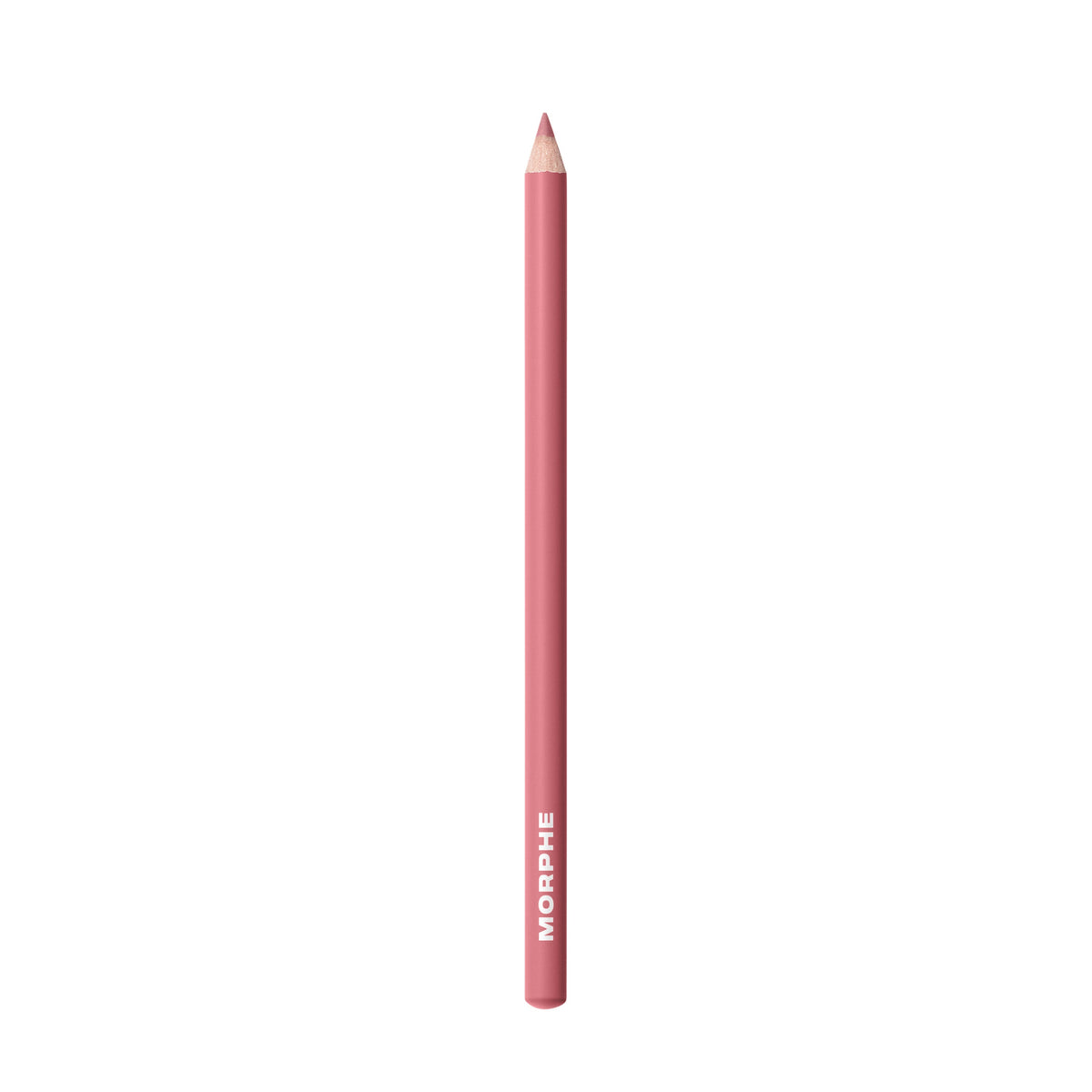 Morphe Signature Lip Pencil in Bubble Bath, a sharpened light mauve-pink lip pencil with MORPHE printed on the barrel