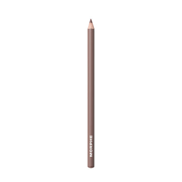 Morphe Signature Lip Pencil in Rock Steady, a sharpened gray taupe-brown lip pencil with MORPHE printed on the barrel