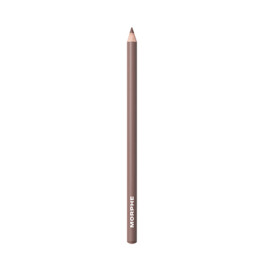 Morphe Signature Lip Pencil in Rock Steady, a sharpened gray taupe-brown lip pencil with MORPHE printed on the barrel