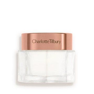 Charlotte Tilbury Magic Cream 50ml moisturizer jar with a clear glass base and a rose gold metallic cap at ZARÉ Cosmetics