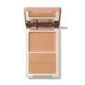 Morphe Cheek Thrills Bronze & Tone Duo in Capri Cabana, open compact with a peach satin cream and caramel velvet powder with MORPHE engraved