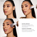 Two-step guide to applying the Morphe Cheek Thrills Bronze & Tone Duo: satin cream to contour, then velvet powder for warmth