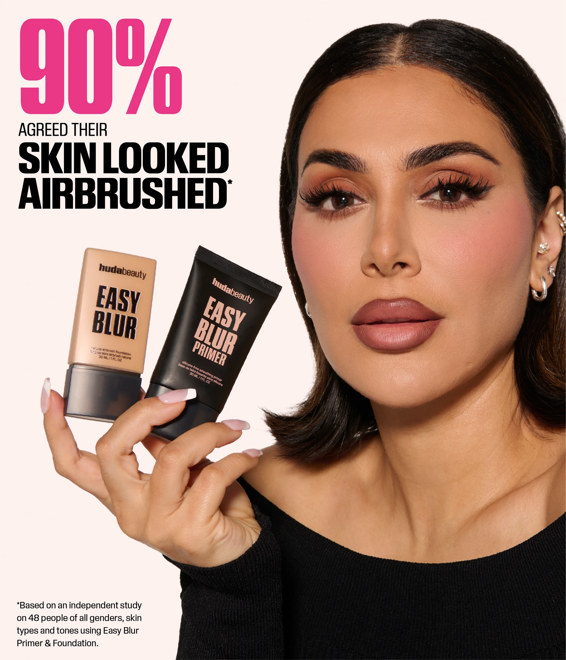 Huda Beauty Easy Blur Primer and Foundation airbrushed skin finish result