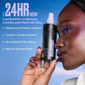 Urban Decay All Nighter setting spray 24HR waterproof and transfer-resistant benefit infographic at ZARÉ Cosmetics