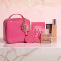 Huda Beauty mini vanity bag and Easy Bake Intense air freshener shown with full glam kit