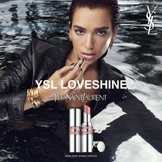YSL Loveshine shade swatches including 200 Rosy Sand, 201 Rosewood Blush, 207 Scenic Brown and 213 Pink Trip