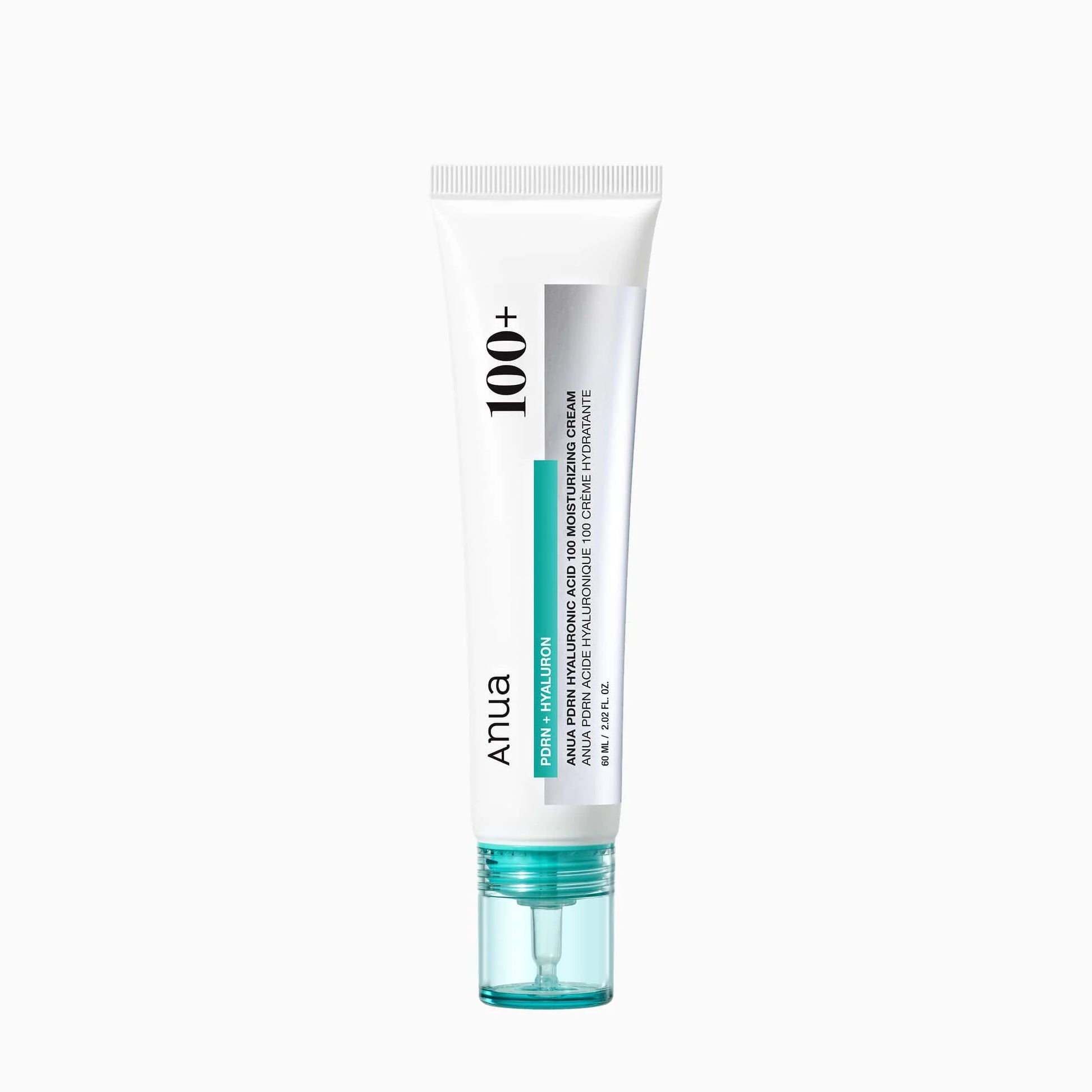 Model applying Anua 100+ moisturizing cream demonstrating dewy, hydrated glass skin finish with skincare hydration glow effect.
