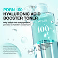 Close-up product shot highlighting PDRN capsule hydration mist texture and skin-plumping toner effect with spray bottle design.