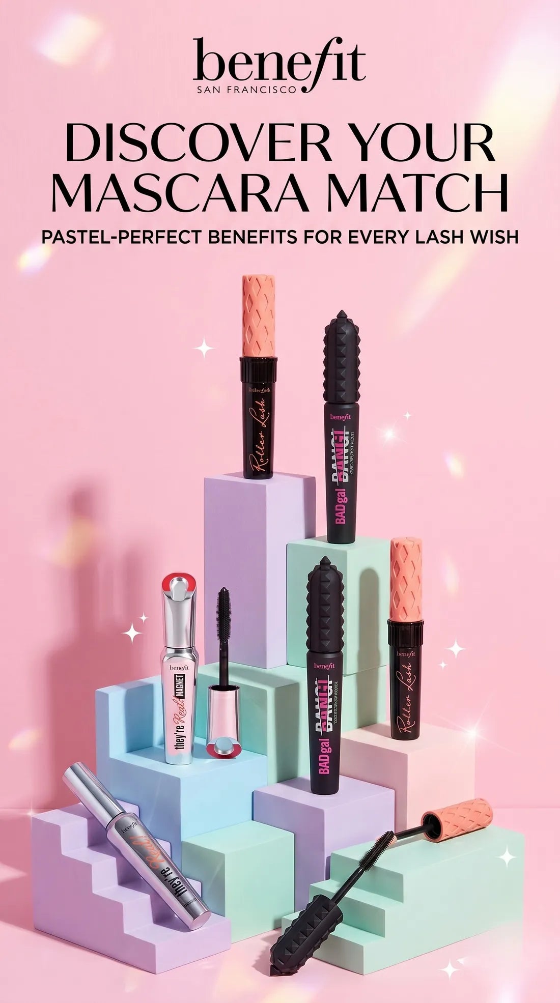 Benefit Cosmetics mascara mobile banner with Roller Lash and They're Real on ZARÉ Cosmetics.
