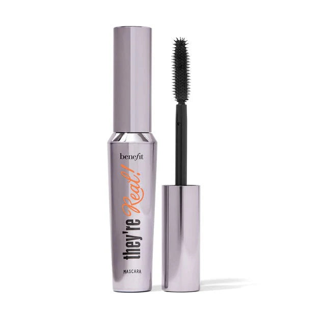 Benefit They're Real! lengthening mascara tube and wand showing bristles isolated on white for ZARÉ Cosmetics