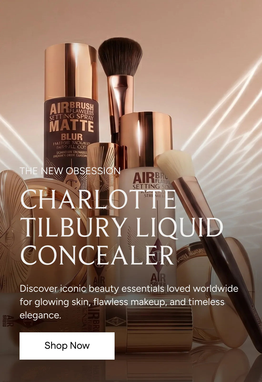 Charlotte Tilbury liquid concealer and matte airbrush setting spray mobile banner on ZARÉ Cosmetics