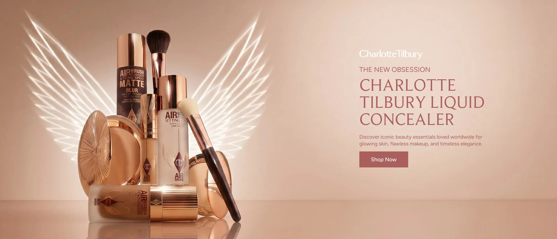 Charlotte Tilbury makeup collection banner featuring flawless liquid concealer on ZARÉ Cosmetics