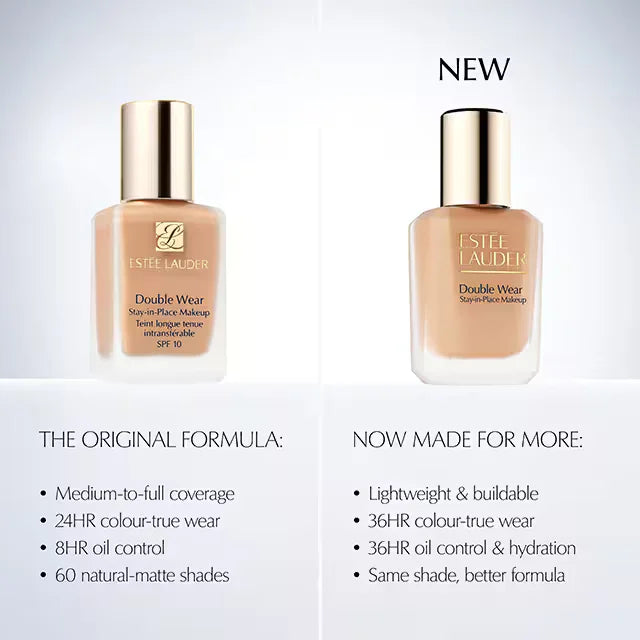 Estée Lauder Double Wear original versus new foundation formula comparison chart available on ZARÉ Cosmetics