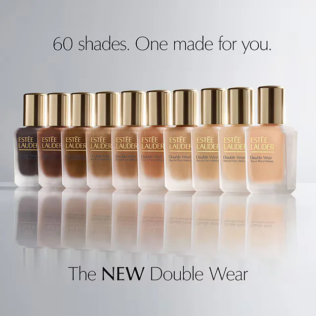 Estée Lauder Double Wear liquid foundation line highlighting 60 inclusive shade bottles on ZARÉ Cosmetics