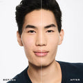 Estée Lauder foundation before and after application results on a male model face comparison for ZARÉ Cosmetics