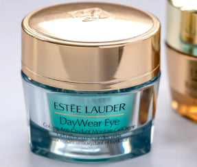 Estée Lauder DayWear Eye Cooling Anti-Oxidant Moisture GelCreme jar with a gold lid on ZARÉ Cosmetics