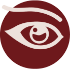 Minimalist eye makeup graphic icon with defined eyebrow line inside a maroon circular logo backdrop at ZARÉ Cosmetics