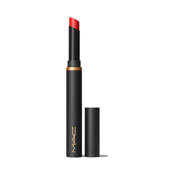 MAC Locked Kiss Ink 24hr lipstylo matte lipstick in a bright red shade with a sleek black tube at ZARÉ Cosmetics