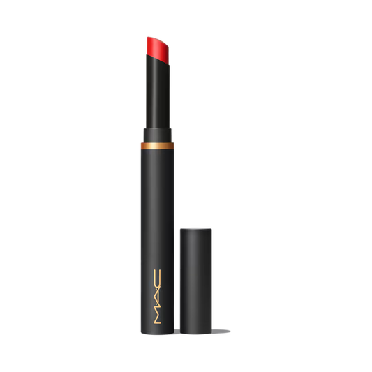 MAC Locked Kiss Ink 24hr lipstylo matte lipstick in a bright red shade with a sleek black tube at ZARÉ Cosmetics