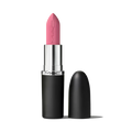 MAC matte lipstick bullet in a vibrant pink shade standing next to its classic black cap at ZARÉ Cosmetics
