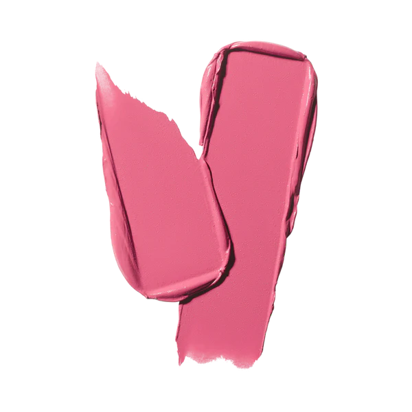 MAC matte lipstick creamy texture swatches in a vibrant pink shade isolated on a white background at ZARÉ Cosmetics