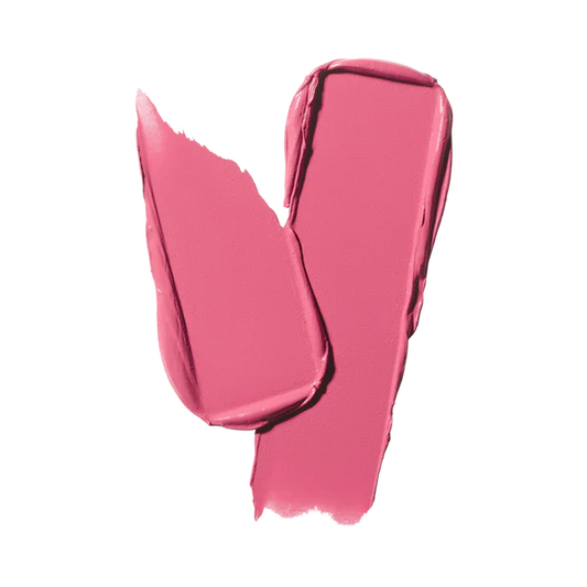 MAC matte lipstick creamy texture swatches in a vibrant pink shade isolated on a white background at ZARÉ Cosmetics