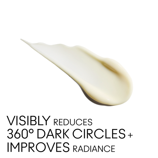 Creamy MAC Hyper Real Serumizer Eye texture swipe on black background.