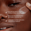 Serum applied on skin showing barrier support and pore-refining benefits.