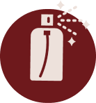 Minimalist body spray bottle icon with fine mist and sparkle graphics inside a maroon circular logo at ZARÉ Cosmetics