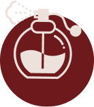Minimalist vintage perfume bottle atomizer icon graphic inside a maroon circular logo backdrop at ZARÉ Cosmetics