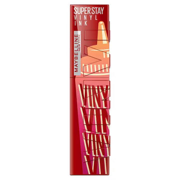 Maybelline Super Stay Vinyl Ink Sauce liquid lipstick tube in red packaging with the Vinyl Ink pattern and Maybelline New York branding