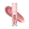 Kylie Cosmetics high gloss lip gloss tube with a shimmery pink texture swatch background at ZARÉ Cosmetics