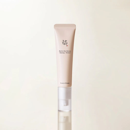 Beauty of Joseon Revive Eye Serum tube showing beige packaging with Ginseng + Retinal branding on clean white background.