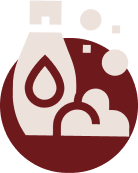 Minimalist shampoo bottle icon with oil drop and soap lather bubble graphics inside a maroon circular logo backdrop at ZARÉ Cosmetics