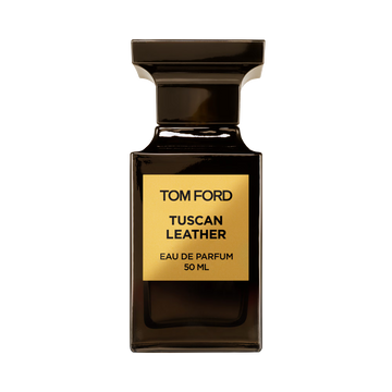 Tom Ford Tuscan Leather Eau de Parfum 30ml bottle on black background.