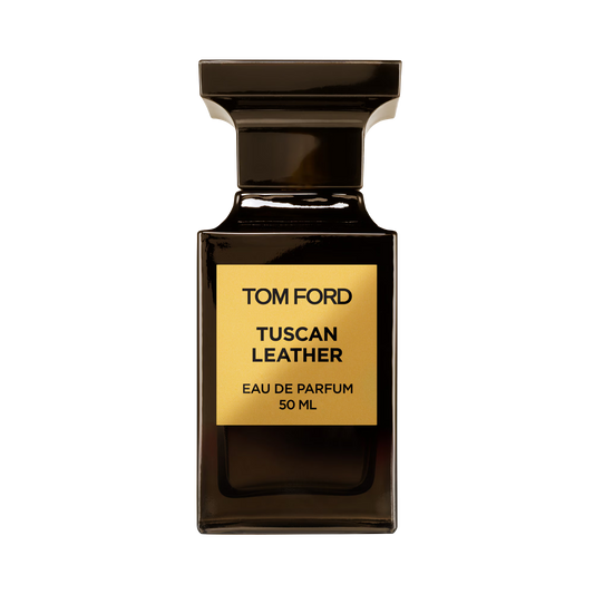 Tom Ford Tuscan Leather Eau de Parfum 30ml bottle on black background.
