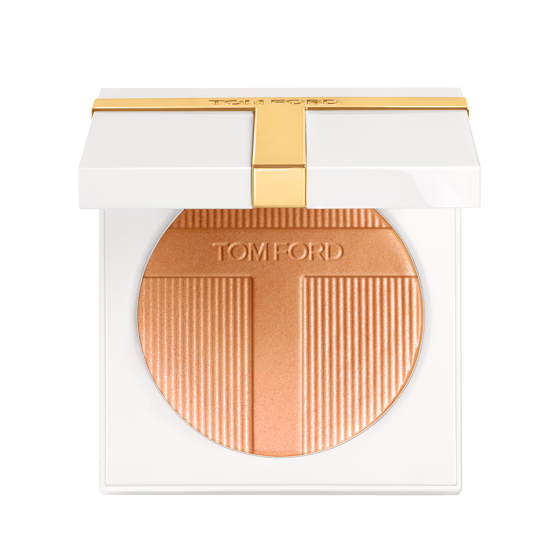 Tom Ford Soleil Glow Highlighter in 03 Portofino compact on black background.