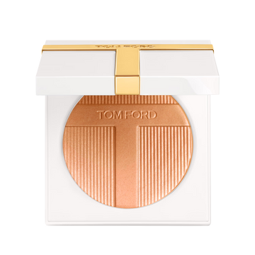Tom Ford Soleil Glow Highlighter in 03 Portofino compact on black background.