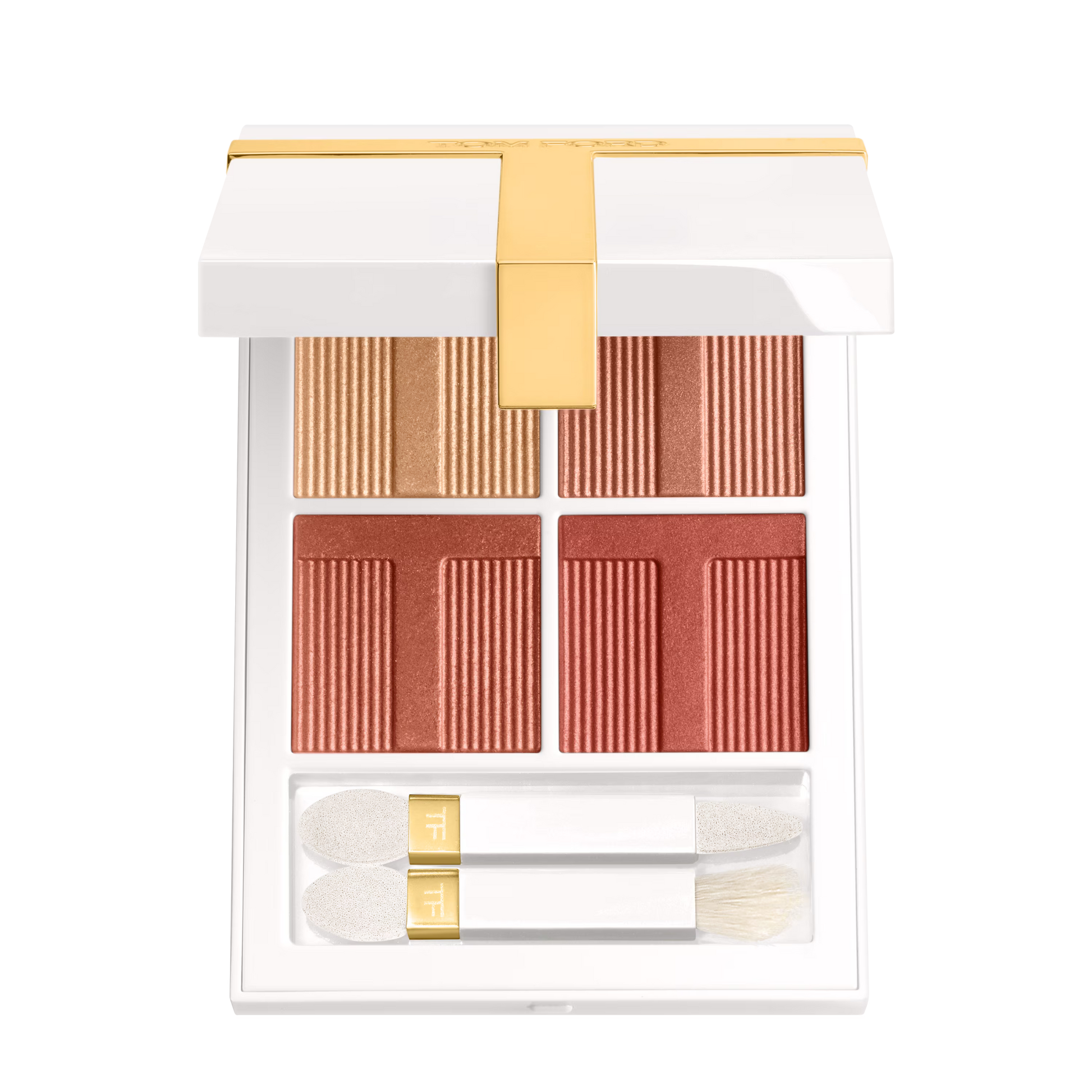 Tom Ford Soleil Eye Colour Quad Lumière in 40 Golden Hour palette on black background.